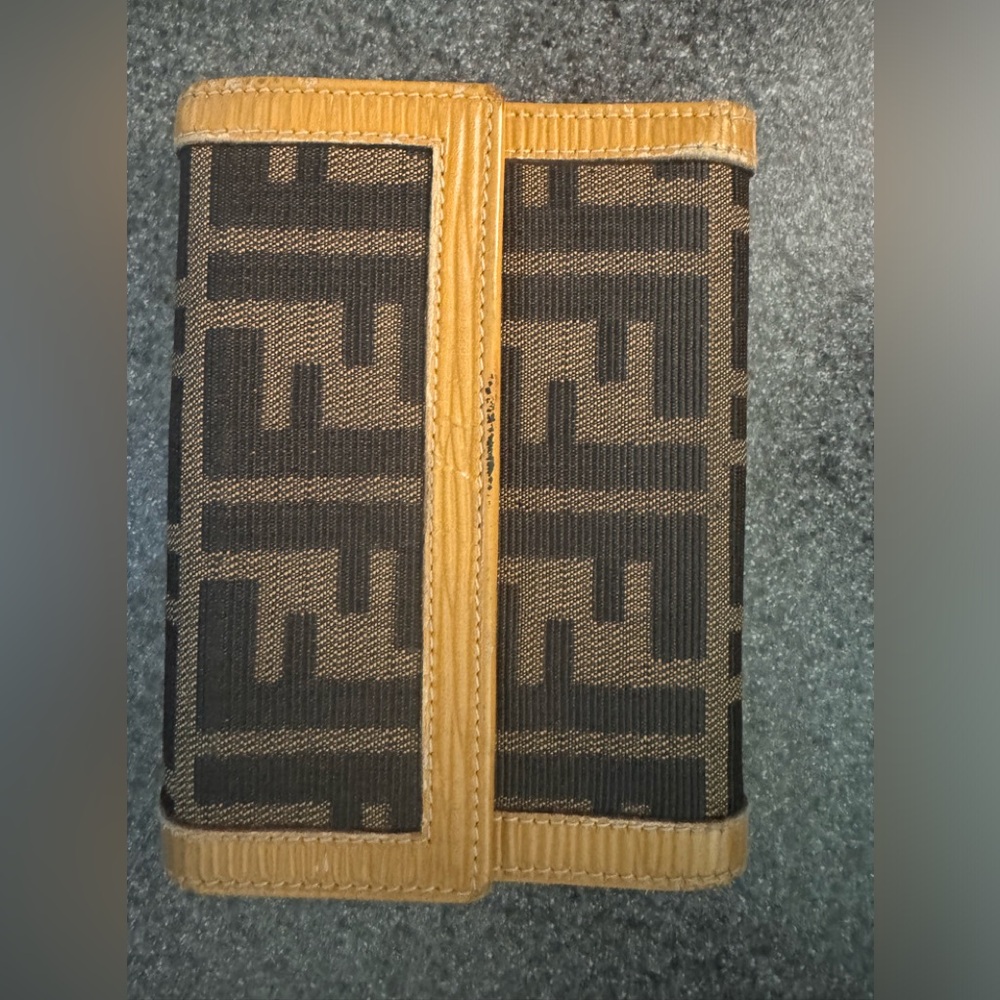 fendi zucca canvas leather folding wallet